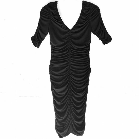 Bebe Dress Ruched Off Shoulder Sexy Black Mini S - Picture 2 of 4